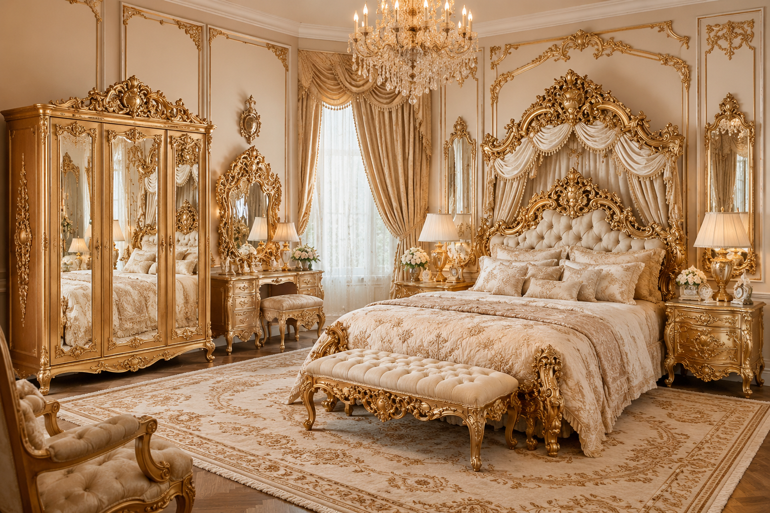 Luxury Wooden Bed Set