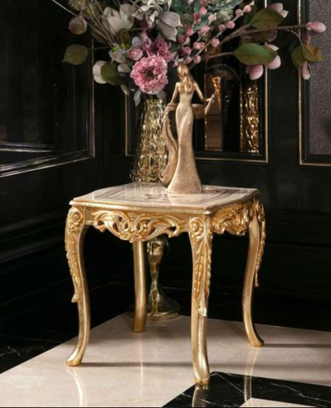 Unique Center Set luxury center table with marble top and elegant gold carved wooden design for modern living room