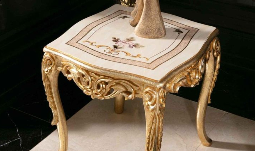 Unique Center Set luxury center table with marble top and elegant gold carved wooden design for modern living room
