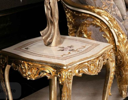 Unique Center Set luxury center table with marble top and elegant gold carved wooden design for modern living room