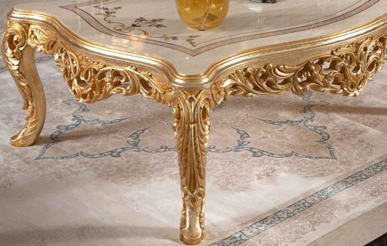 Unique Center Set luxury center table with marble top and elegant gold carved wooden design for modern living room