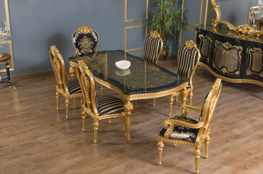 Elegant dining set with luxury table and matching chairs