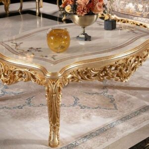 Unique Center Set luxury center table with marble top and elegant gold carved wooden design for modern living room