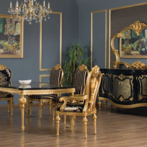 Elegant dining set with luxury table and matching chairs