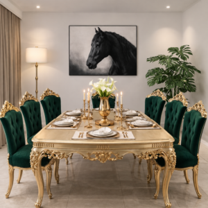 Royal dining collection set with elegant table and matching chairs